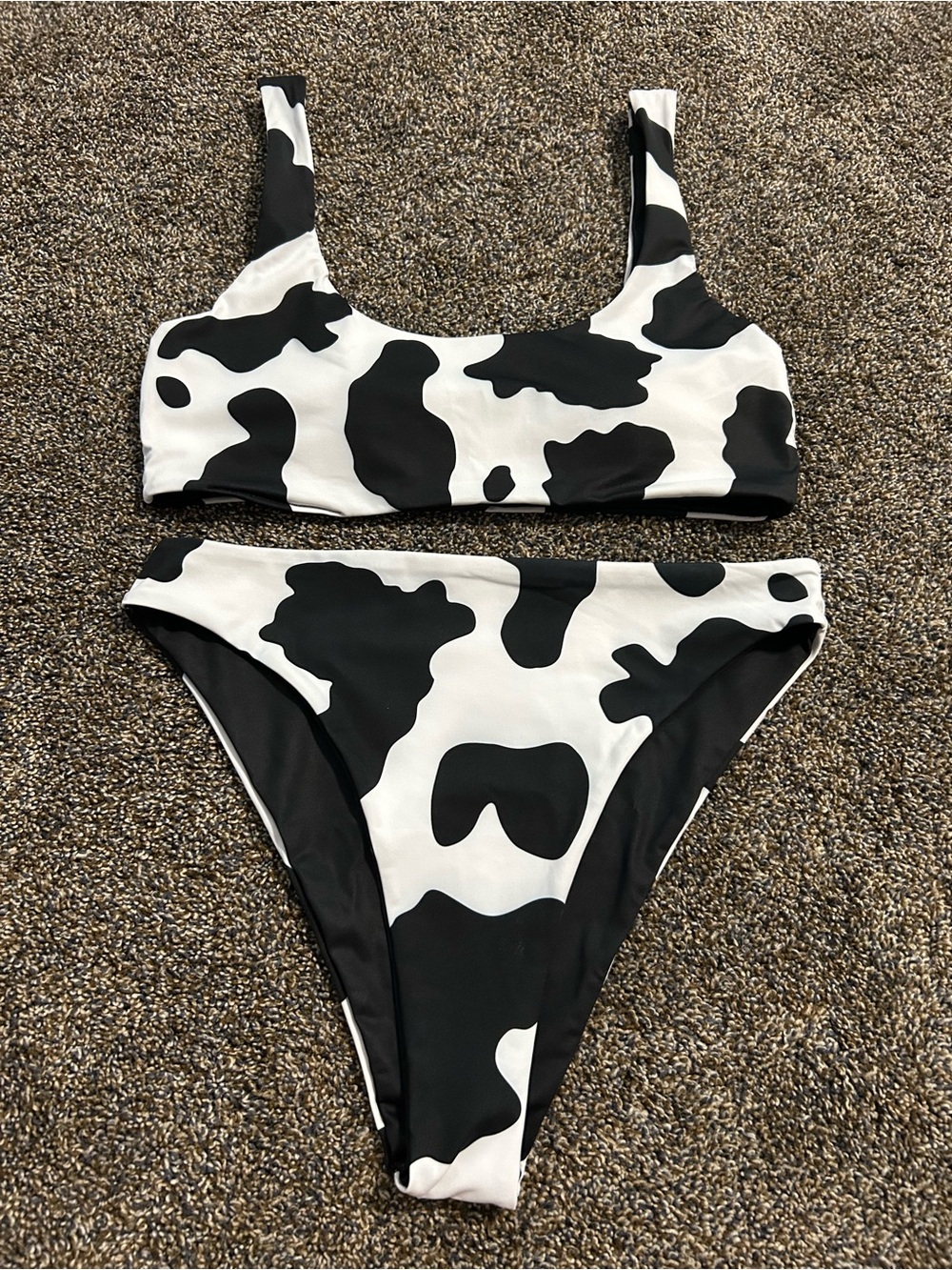 Shein large cow print black white bikini bathing suit high waist swimsuit beach